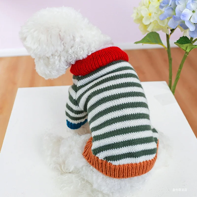 1PC Pet Clothing Cat Autumn and Winter Thickened Warm Colorful Stripe Elastic Knitted Sweater Suitable for Small and Medium Dogs