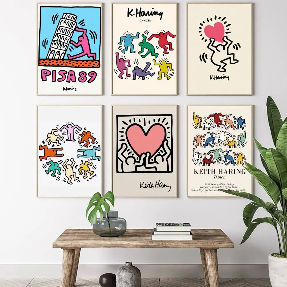 ملصق قماشي للخط الكلاسيكي المطبوع الملون من Keith-Haring-Works: مقاوم للماء وخالي من التجاعيد ومتين لجميع المساحات
