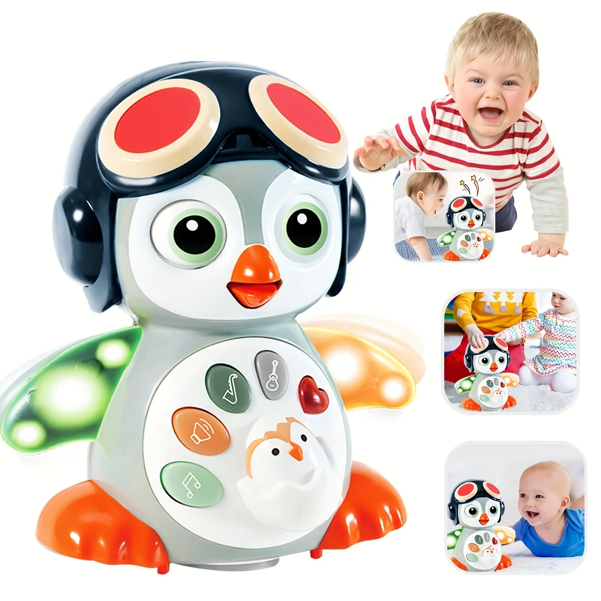춤추고 움직이고 걷고 기어다니는 펭귄 장난감, 기어다니는 법 배우기 인터랙티브 발달 장난감, 할로윈/크리스마스 선물