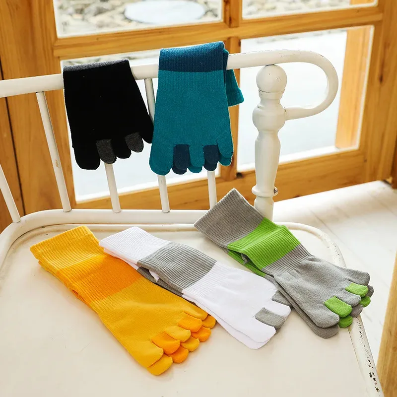5 Pairs High Quality Men's Split Toe Sport Socks Autumn Winter Thick Sweat-absorbing Anti-friction Cotton Socks Five Fingers