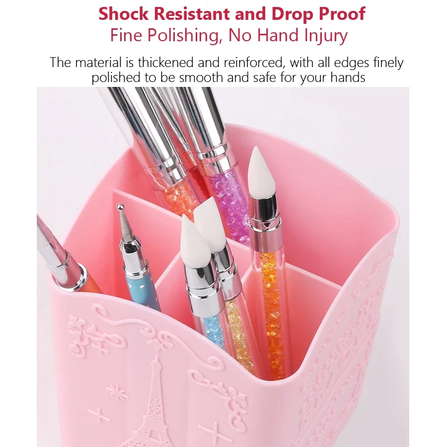 Nail Art Pinselhalter mit 4 Fächern, Aufbewahrungsbox für Make-up-Pinsel, Aktenpuffer, Nagelwerkzeuge, Nageldisplay-Halter