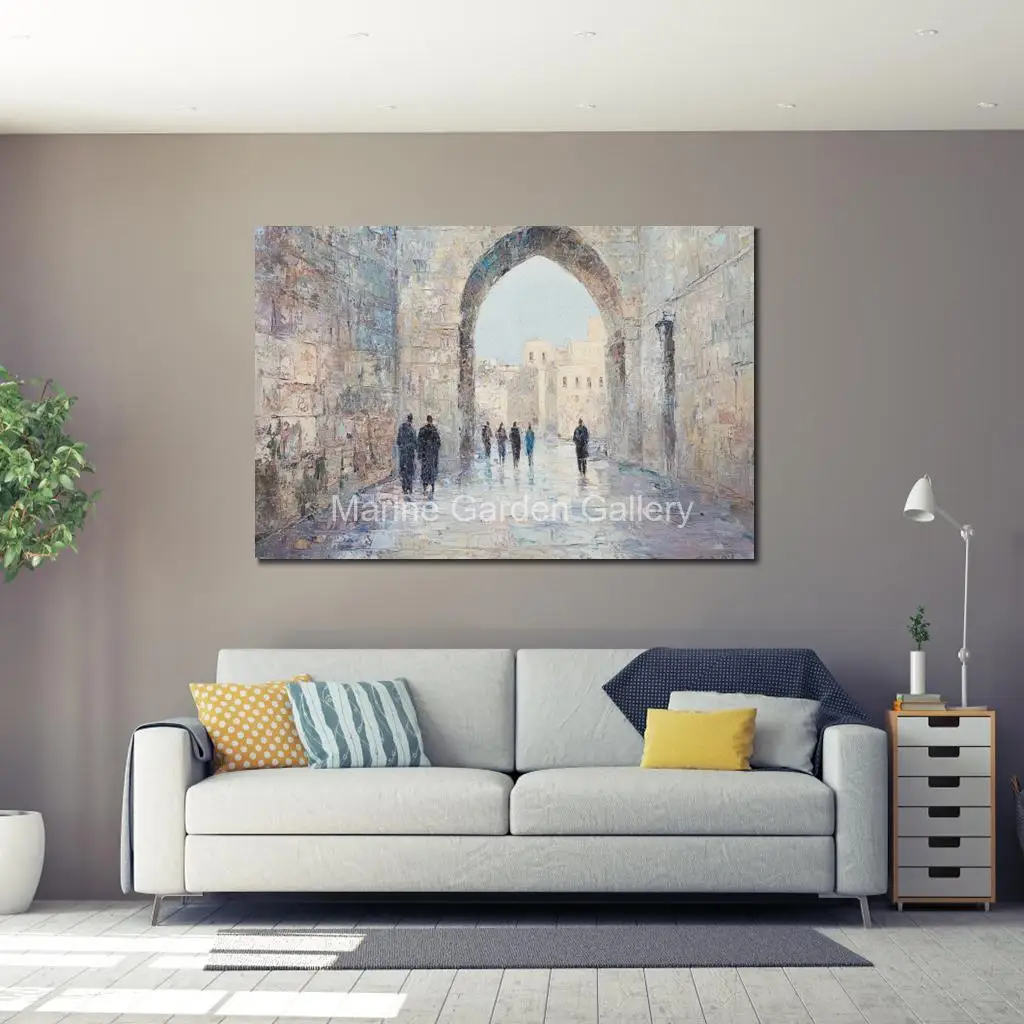 Jerusalem Painting Abstract Landscape Textured Canvas Art Hand Painted Old City Jewish Artwork Modern Living Room Home Decor