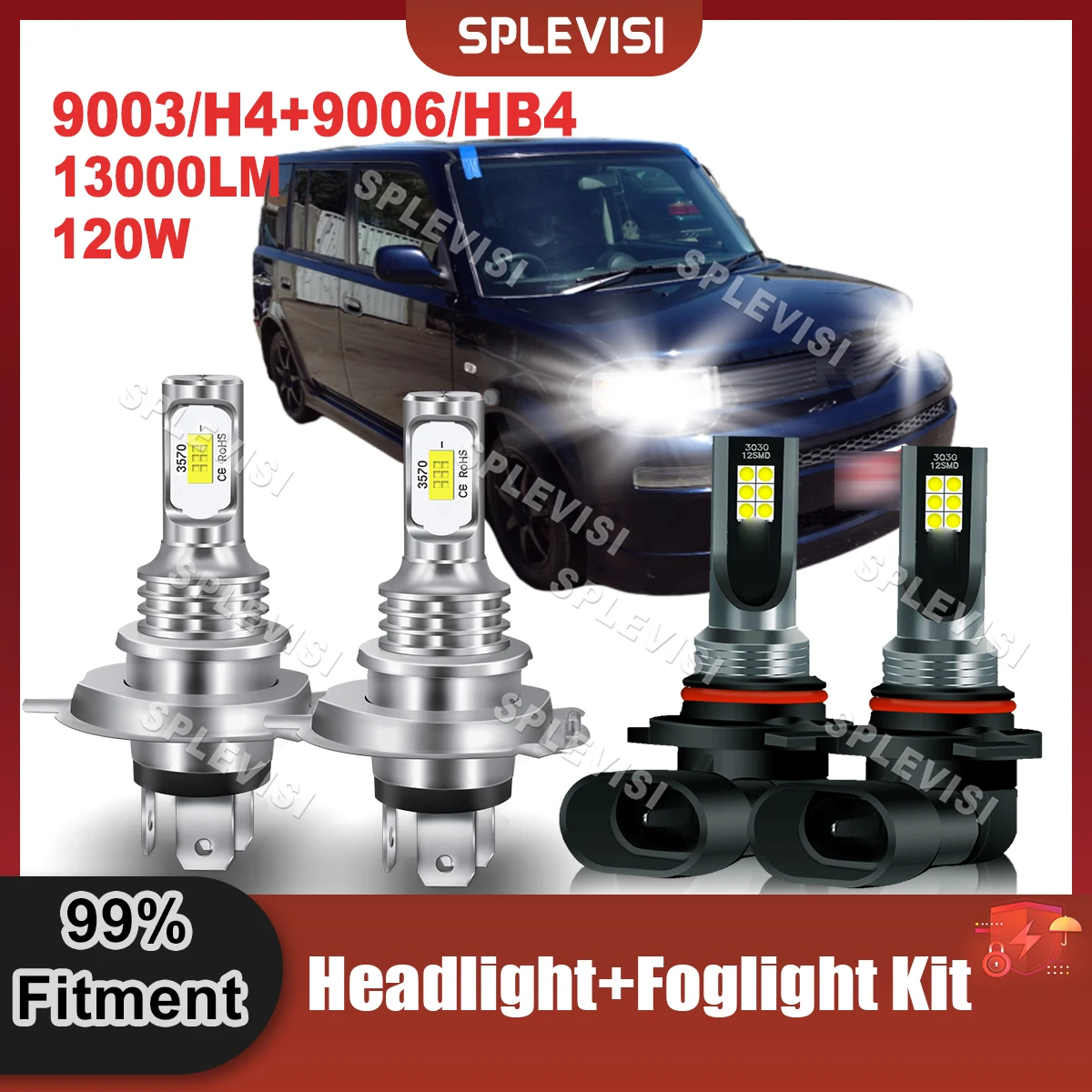 

Car Fitment LED Headlight H4/9003 High Low Beam 9006/HB4 Foglight Combo For Scion XB 2004 2005 2006 Replace Auto Lamp Bulbs