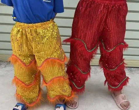 中国舞踊用ライオンパンツ、子供用、男の子・女の子、学校の舞台衣装、カンフーのパフォーマンス、ダンス衣装、パンツ。