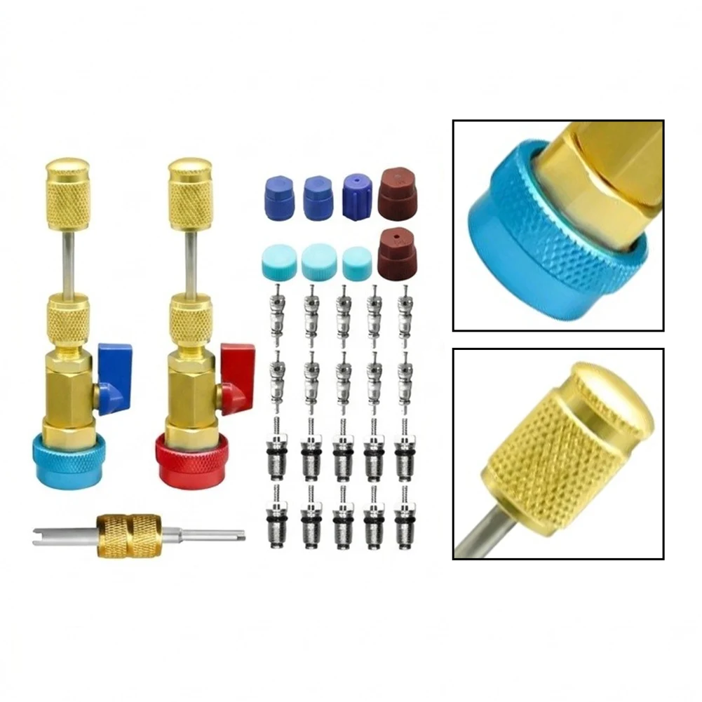 31PCS Valve Core Removal Installation Kit with Stainless Steel Valve Stem Brass Housing for Automotive Refrigeration Tasks