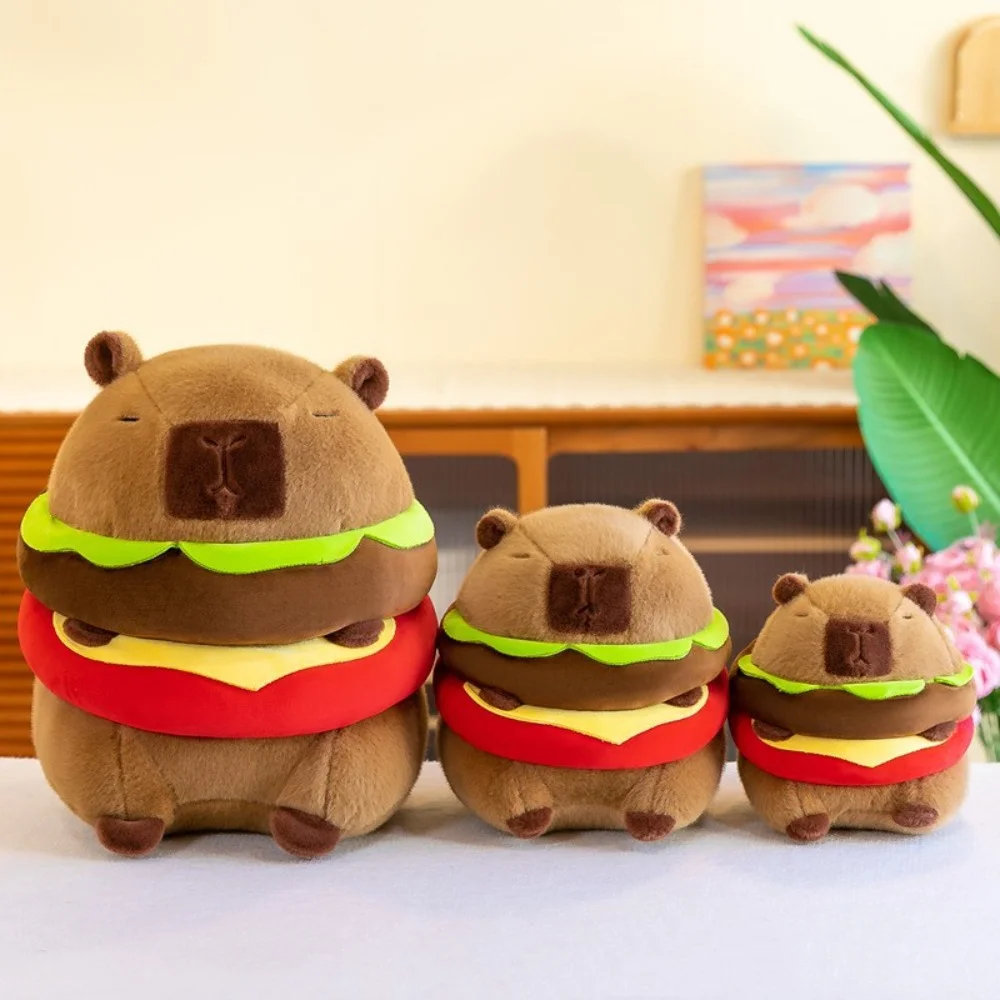 

Kawaii 20/26/36 Cm Hamburger Capybara Pillow Cartoon Animals Kapibala Fluffy Transformation Toy Girl