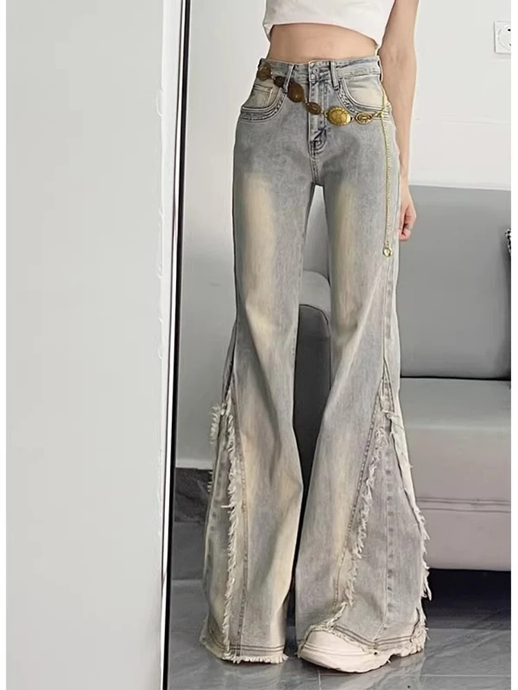 

Low Waist Bell Bottom Jeans Women's Style 2026 Spring Summer New Slimming Hoof Flared Pants Commute Style Washed Denim