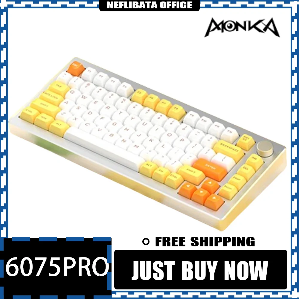 

Механическая клавиатура Monka 6075Pro из алюминиевого сплава, ЧПУ клавиатуры с тремя режимами, с горячей заменой, прокладка Rgb, игровые клавиатуры, спортивные подарки