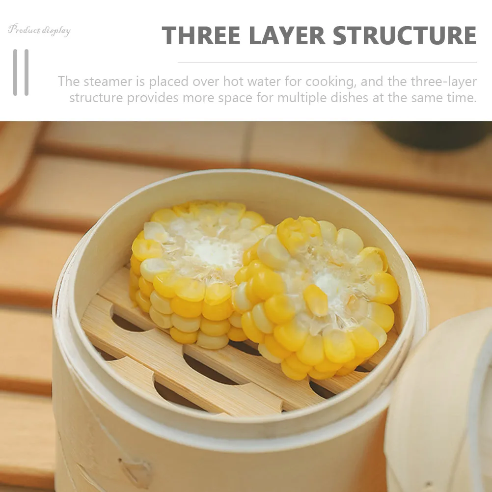 

1pc Bamboo Steamer With Cover Multi-Layer Kitchen Steaming Basket For Dumplings Buns Fish Shellfish
