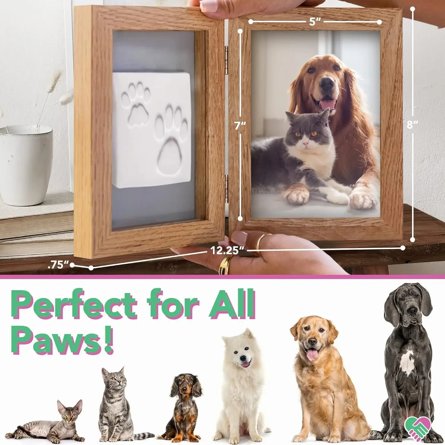 Pet Dog Paw Prints Hand and Foot Print Mud Souvenir Pet Cat American Solid Wood Photo Frame Set DIY