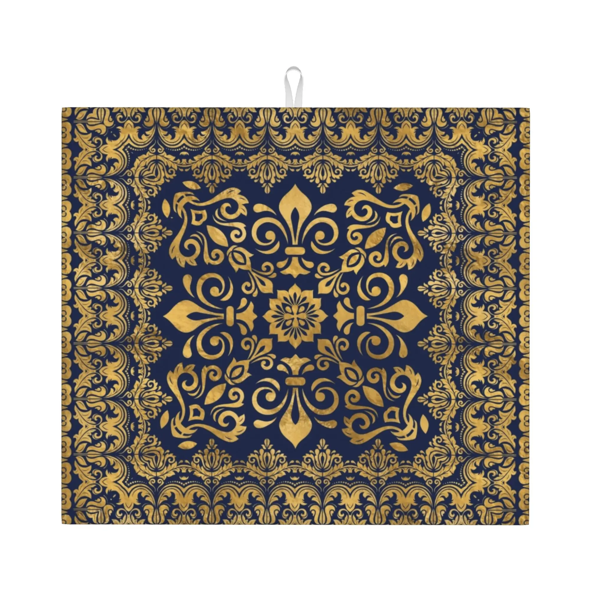 Oriental Damask Fleur De Lis Non‑Slip Waterproof Absorbent Barware Tableware Oil Proof Fleur-De-Lys Lily Flower Mat For Kitchen