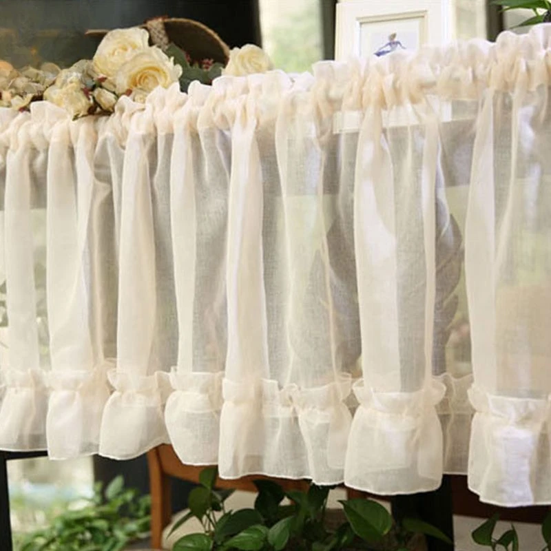 

Window Valance White Linen Ruffle Short Curtain Kitchen Decor Rod Pocket Farmhouse Rustic Sheer Valances W150xL60cm 1pc