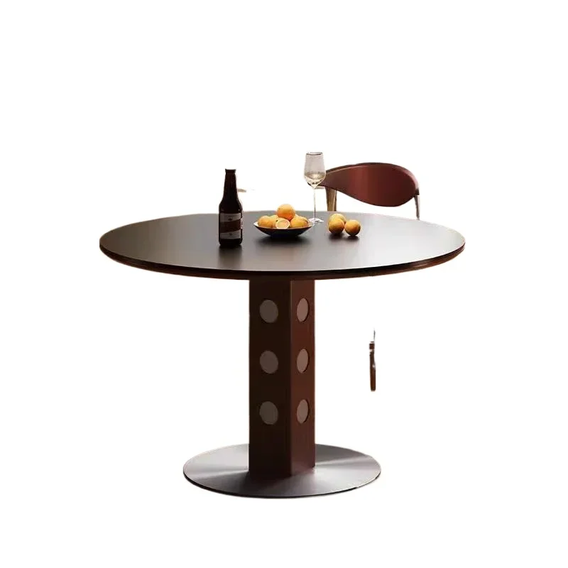 

Medieval Berg round table retro metal leg small apartment dining table Nordic Bauhaus solid wood home rock slab dining table