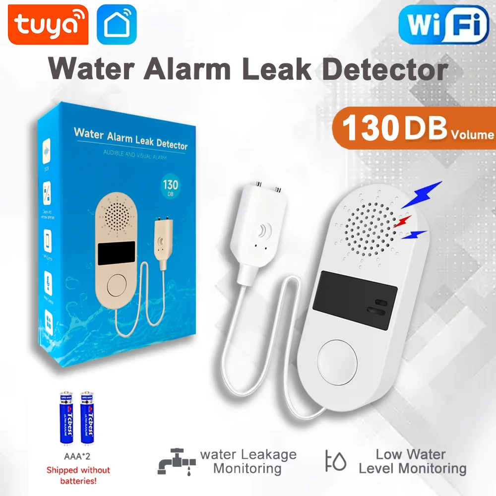 

Tuya WiFi Smart Water Sensor Flood Alarm 130dB Sound & Light Leak Detector with Smart Life APP Control for Home Security