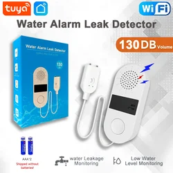 Tuya WiFi Smart Water Sensor Flood Alarm 130dB Sound & Light Leak Detector with Smart Life APP Control for Home Security