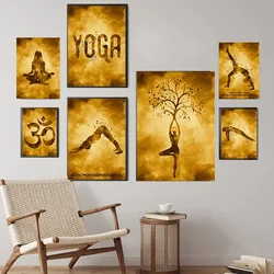 Vintage Yoga Pose Series Meditation Om Symbol Bodybuilding Art Poster Canvas Painting Wall Prints Picture Yoga Room Home Decor