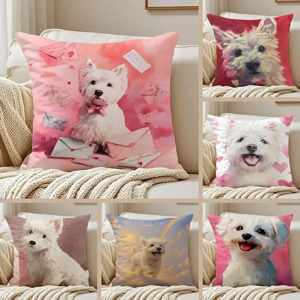 Cute West Highland White Terrier Pet Cushion Cover Pillowcase Anti Dustmite Invisible Zipper Short Plush Sofa Cushion