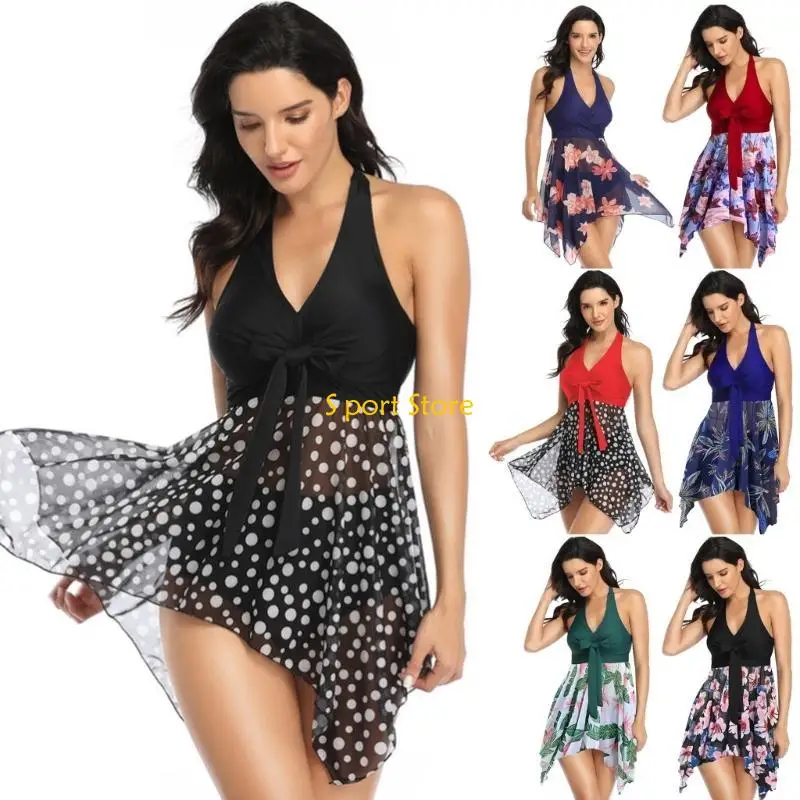 

U2JB Women Tankini Swimsuit Swimdress with Shorts Two Piece V-Neck Bathing Suit