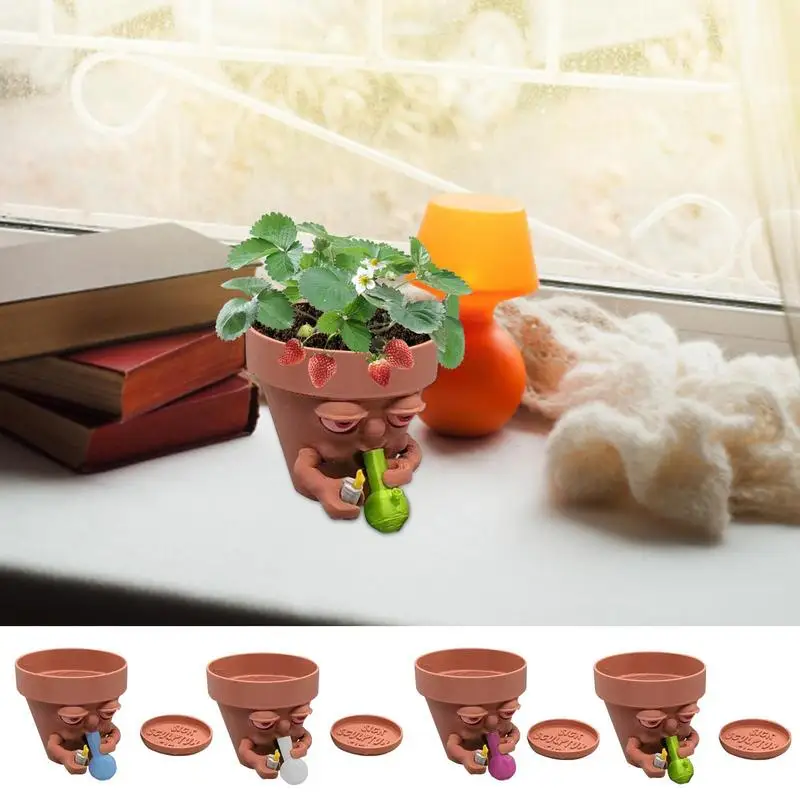 Home Office Decor Plant Pot Cartoon Mini Resin Smoking Man Flower Pots Pots Bonsai Planter For Backyard Garden Patio Desktop