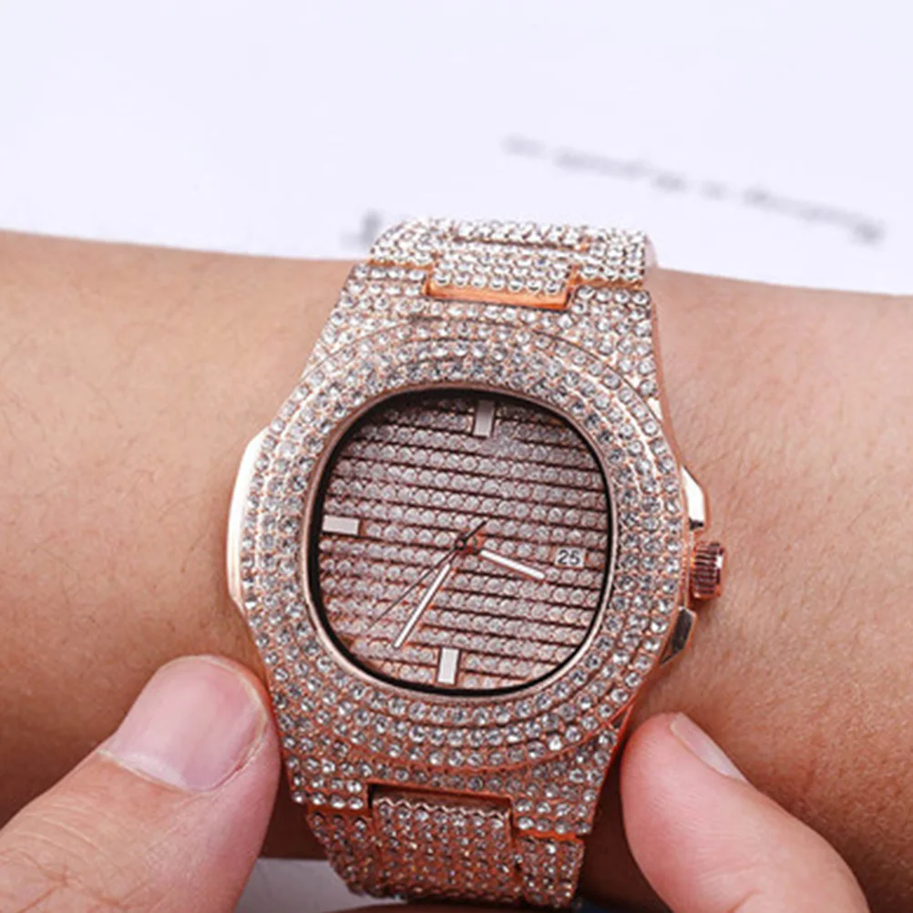 

Quartz Zircon Watch Band Rhinestone Wristwatch Men's Fashionable Elegant Design Perfect Gift for Special Occasions