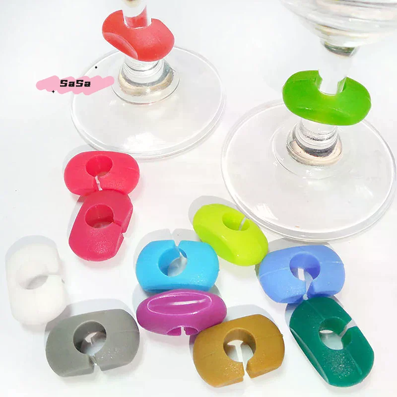 S-Silicone Wine Glass Marker Drink Bottle Cup Goblet Label Reusable Mug Marking Tag Recognizer Identification Color Random