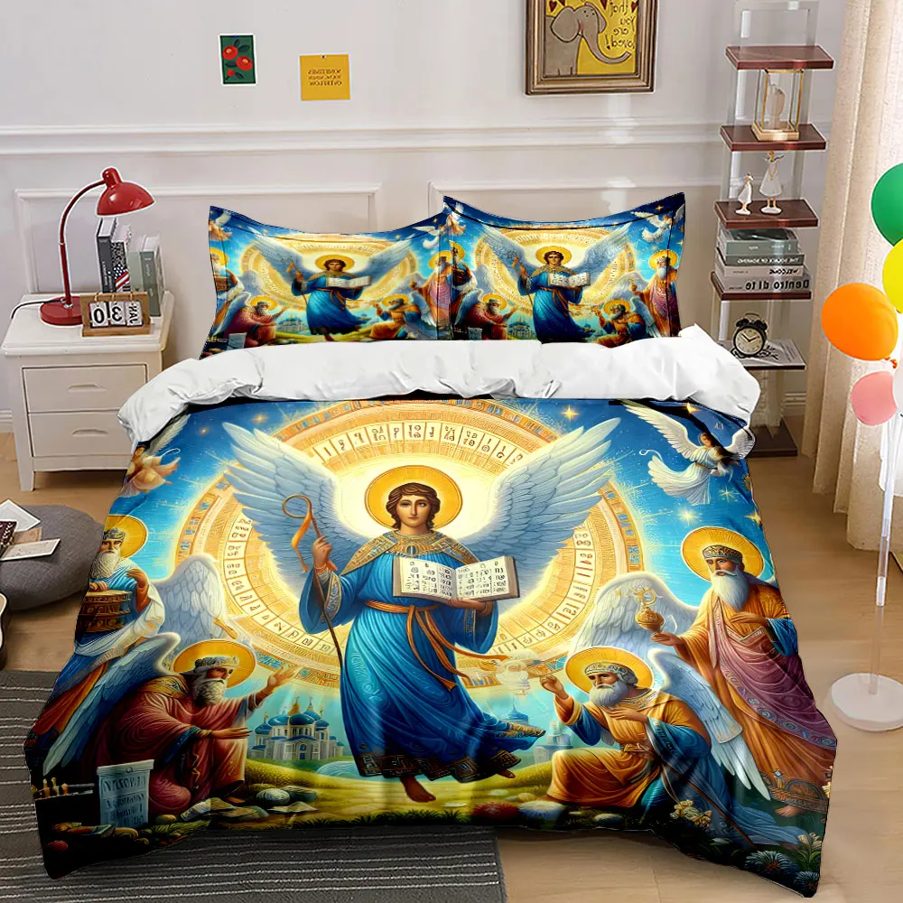 Angelic depiction with luminous scriptures Printed Duvet Cover Set1 Duvet Cover+2 PillowcaseMulti Size Bedroom Bedding Decor