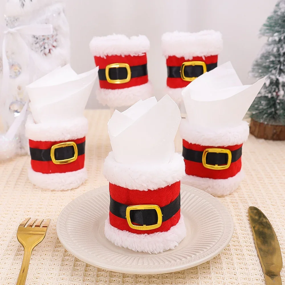 5/1 pçs anéis de guardanapo de natal papai noel cintos guardanapo titular talheres ornamentos natal navidad ano novo mesa jantar decorações