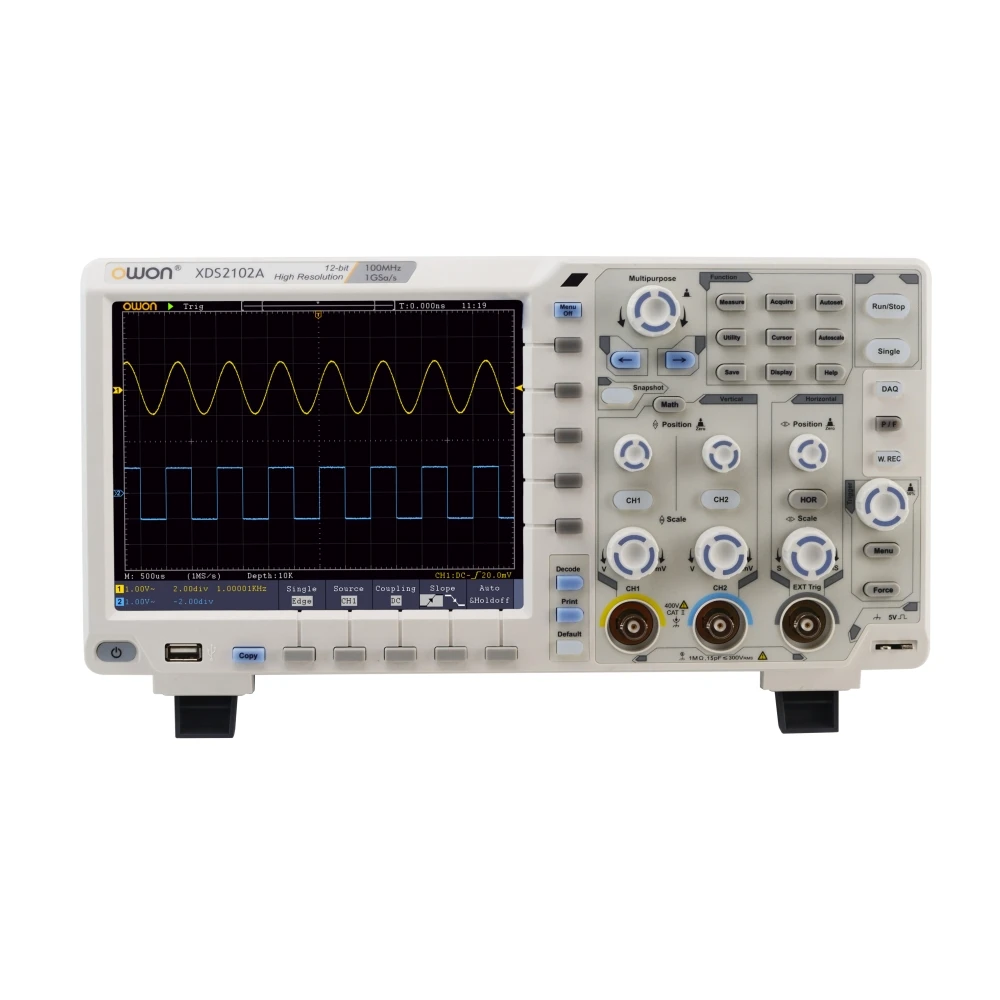 OWON XDS2102A Osiloscopio Digital Oscilloscope 1GS/s 100MHz 2CH 20 Mpts Record Length 12 bits Multimeter Oscilloscope Generator