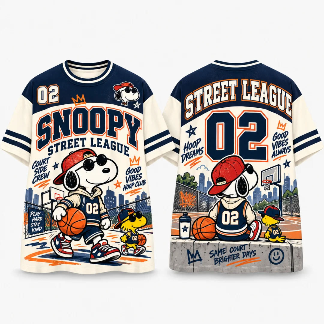 Snoopy Woodstock Basketball Street League T-Shirt Unisex Peanuts Streetball Hoop Jersey Style Short Sleeve Kids Tee Fan Gift