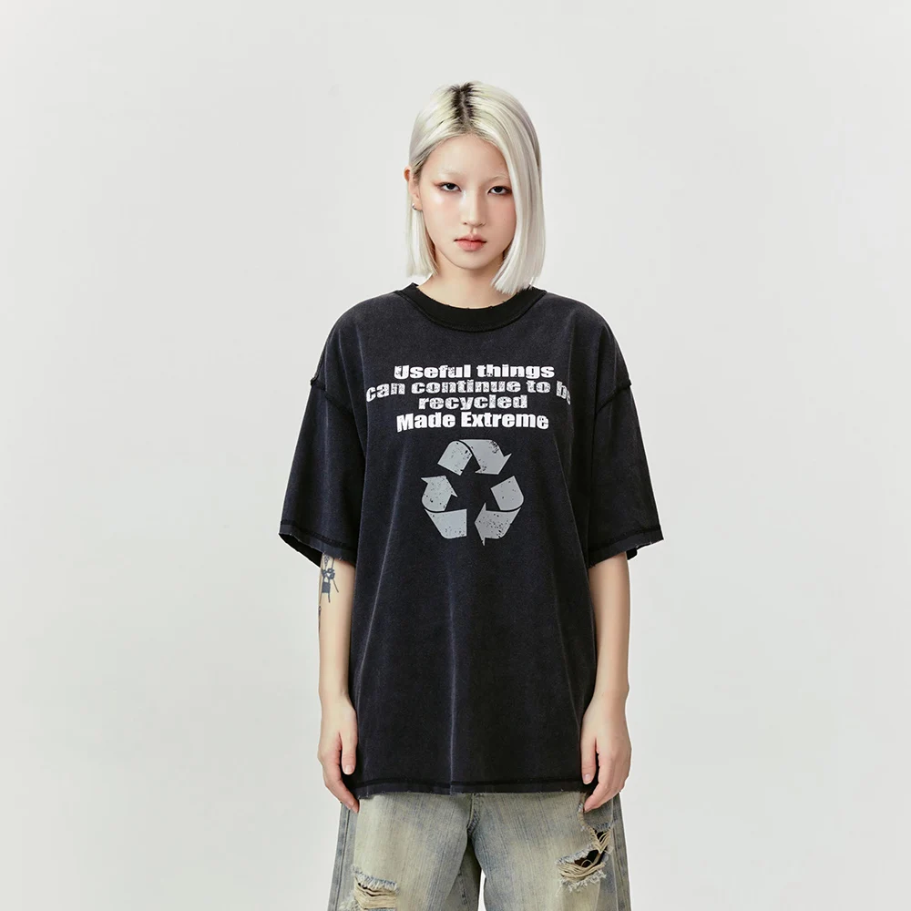 

Ripped Neck High Street Distressed Letter Graphic Loose T-shirts for Women Men Y2K Goth Grunge Aesthetic Summer Woman Clothes