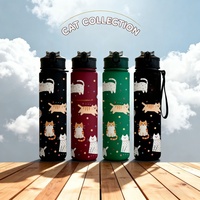 3D Printed Cute Cartoon Cat Pattern Water Bottle – Colorful, Innovative, Leak-Proof, Matte Finish Body, Fade-Resistant, 750ml