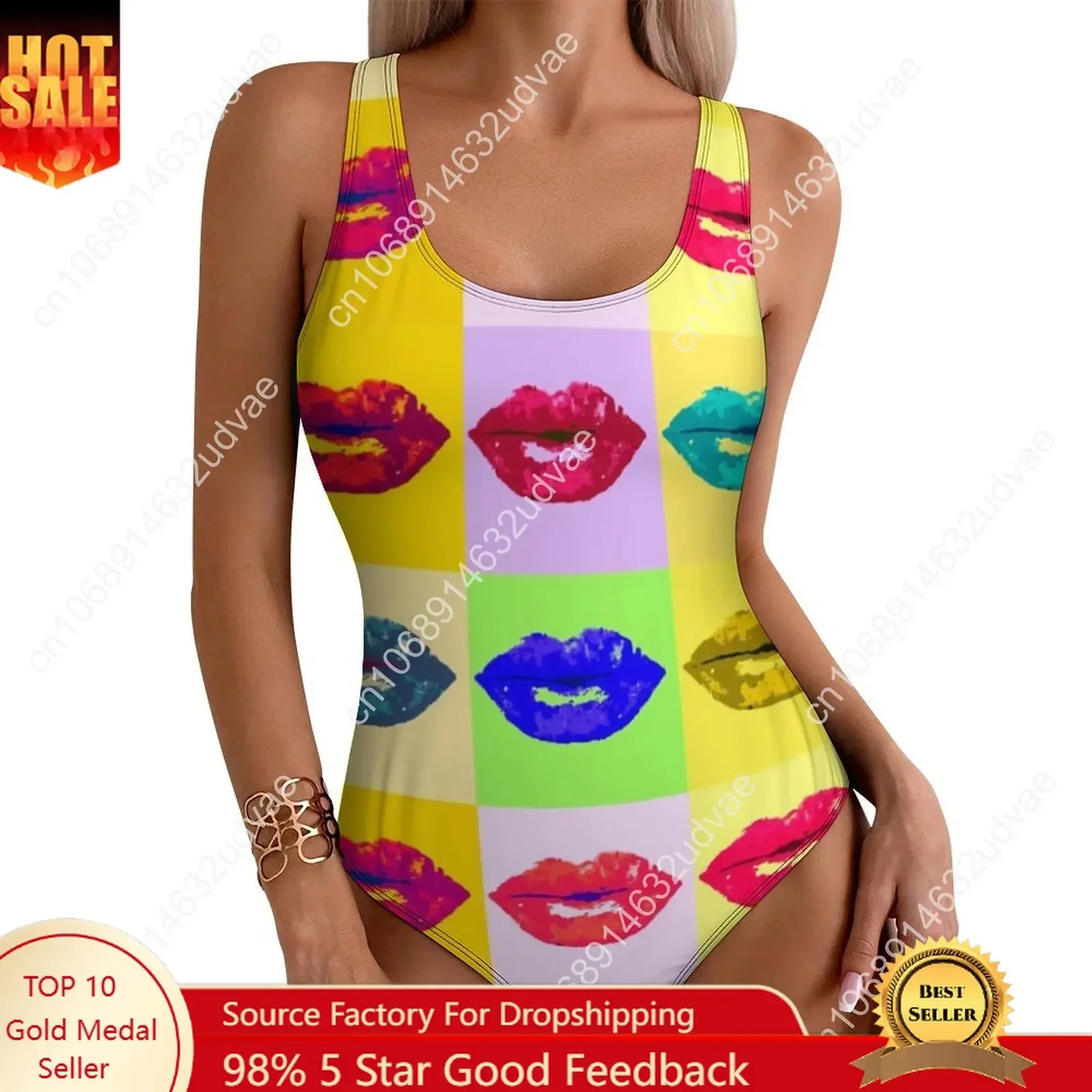 Colorful Lips Print Swimsuit Pop Kiss Push Up Swimwear One Piece Holiday Swim Bathing Suits Swimsuits Beach Outfits Plus Size
