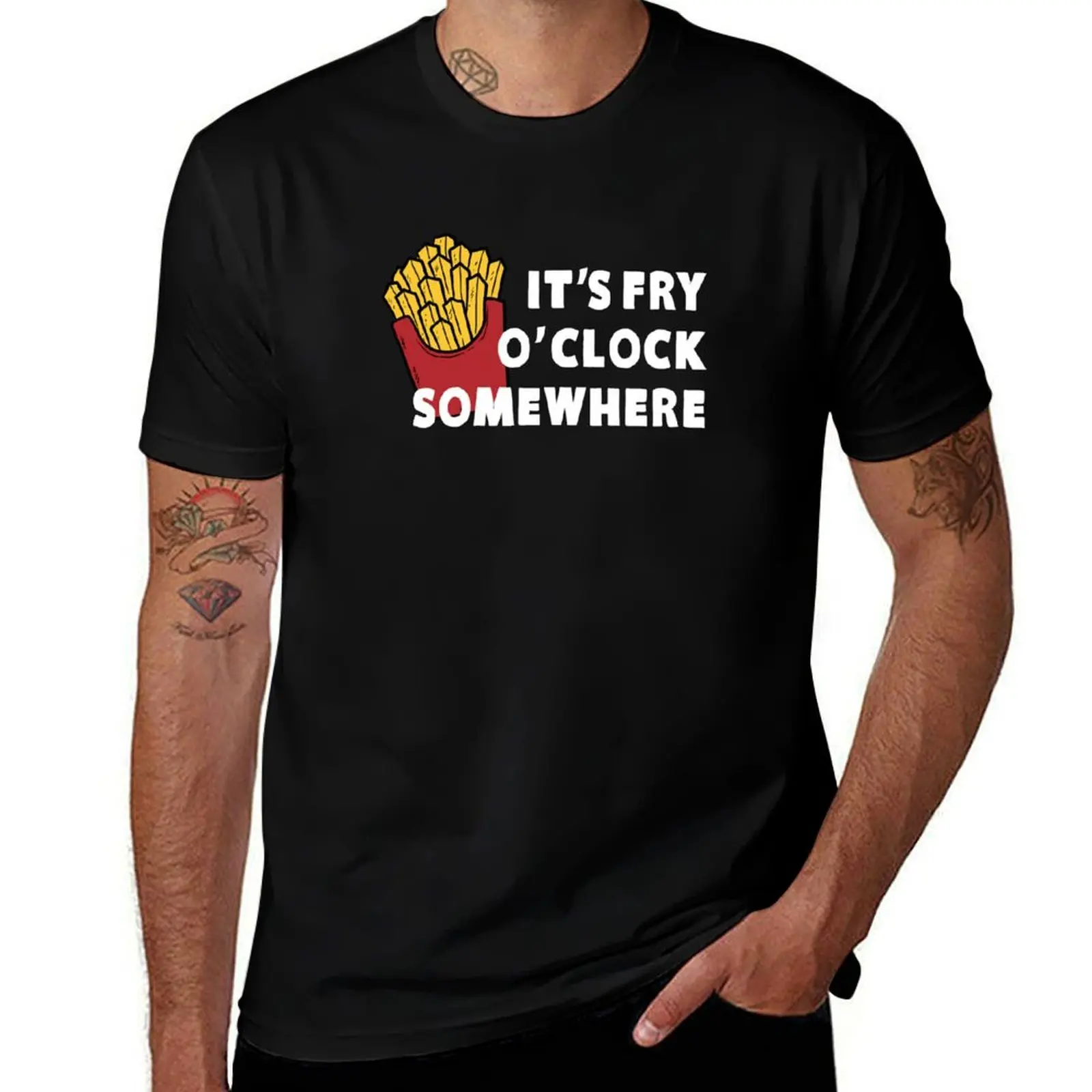 It's Fry O'clock Somewhere French Fries T-Shirt Relaxed Fit Casual Short Sleeve Top