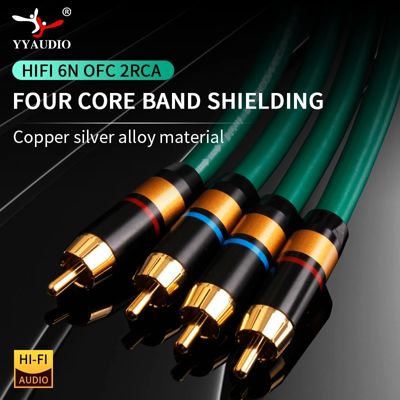 Yyaudio 2328 cabo hifi banhado a prata 2rca de alta qualidade 6n ofc hifi rca macho para macho cabo de áudio