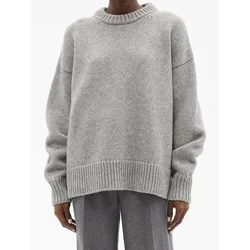 LUXURY Pullover Autumn/Winter Women Half Turtleneck Jumper Knit Wool O-neck Long Sleeve Casual Loose Sweater Classic Style