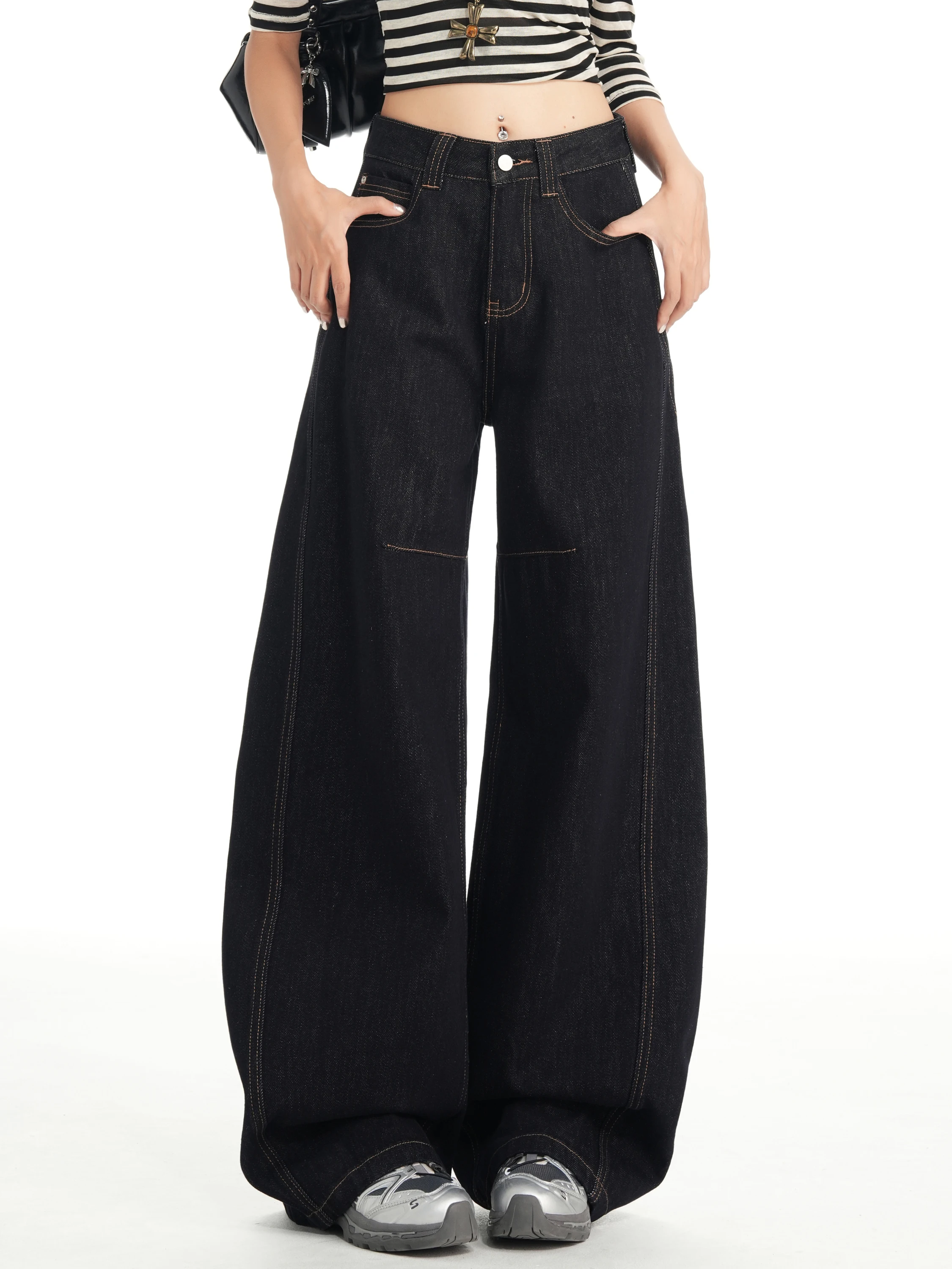 Jeans à jambe droite taille haute Thiened Fce pour femmes, automne-hiver, nouveau, mince, ample, jambe large, pantalon long