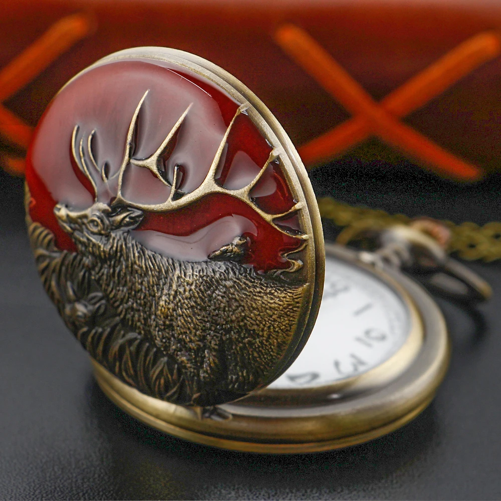 الرجعية الجليدية المراعي الرنة الأحمر الغزلان ساعة جيب كوارتز قلادة قلادة رجل إمرأة طفل ساعة اكسسوارات هدية الكريسماس