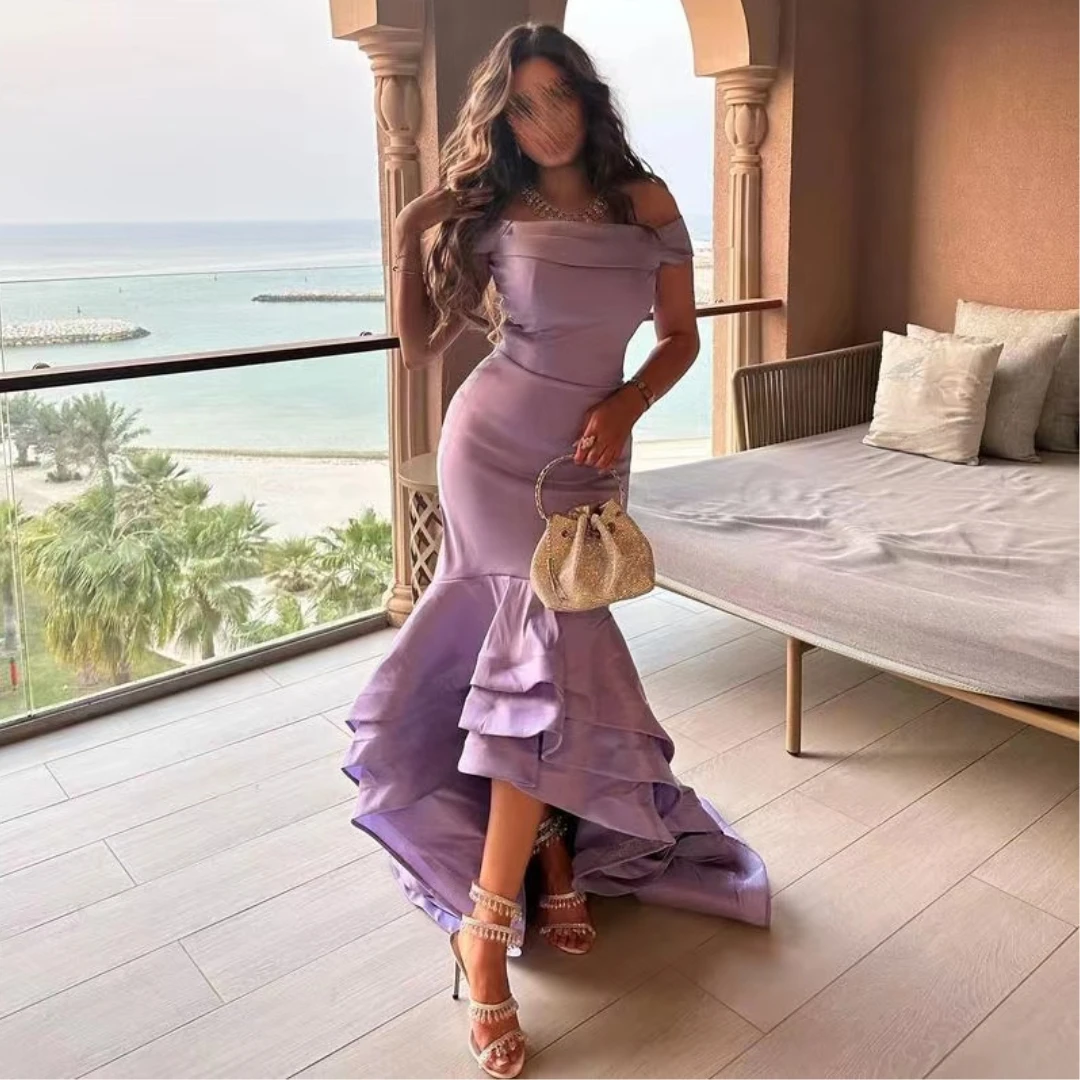 

Fashionvane Off Shoulder Saudi Arabia Women Wear Prom Dresses High Low Tiered Mermaid Party Dress Formal Occasion Evening Gowns