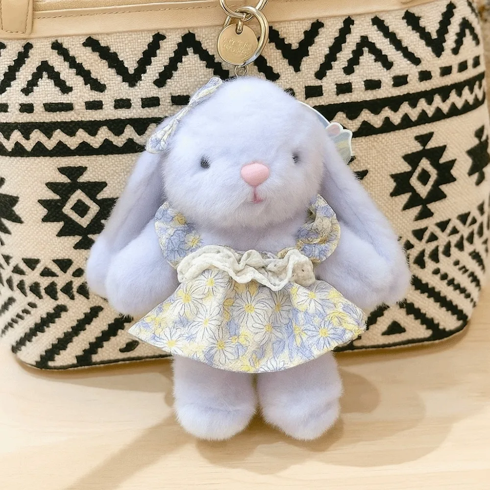 

PP Cotton Flower Bowknot Plush Rabbit Keychain Collection Fluffy Cartoon Animal Doll Pendant Soft Bag Hanging