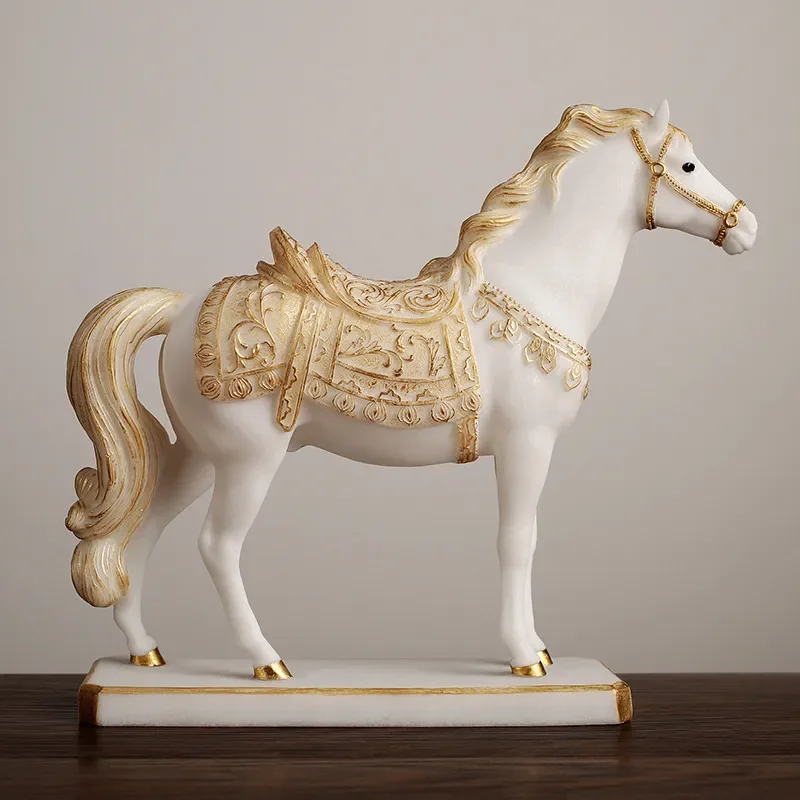 Luxury Resin Running Horse Statue Desktop Decor for Living Room Office Home Housewarming Gift Ornament