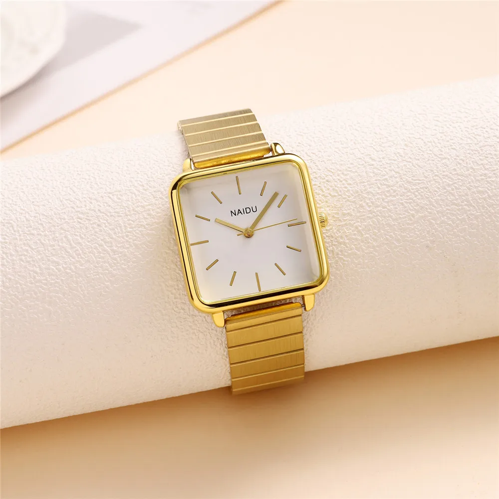 luxury fashion elegant square dial steel band women quartz watch