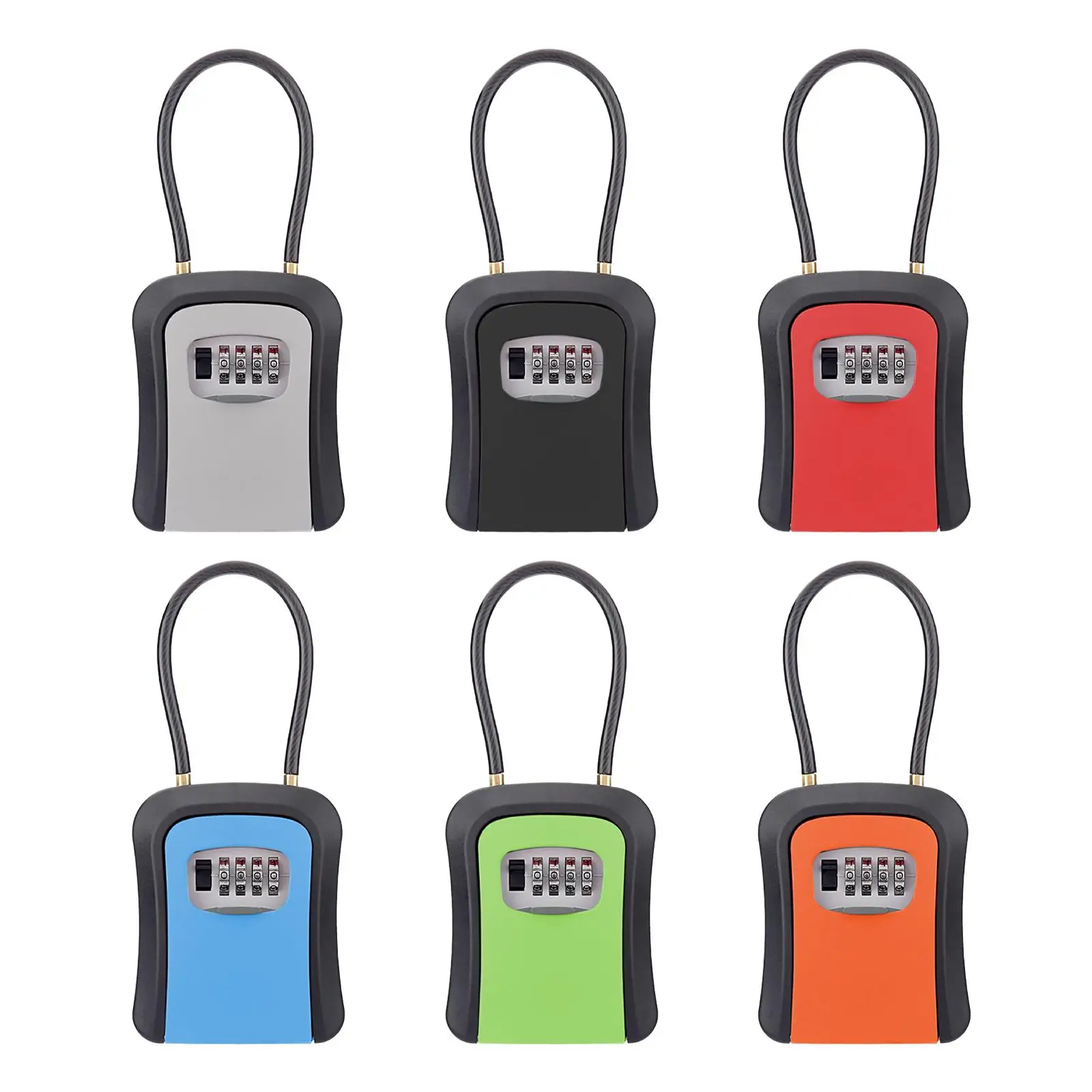 Portable Multifuncional Key Storage Lock Box, Steel Cable Shackle, tamanho interno 8.6x6.5x3cm, caso de corrente removível para armazém