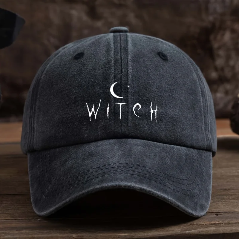 

Men's Gothic Halloween Bat & Witch Lettering Print Baseball Cap - Adjustable Snapback Hat with Bats & Witches' spell, Lightweigh