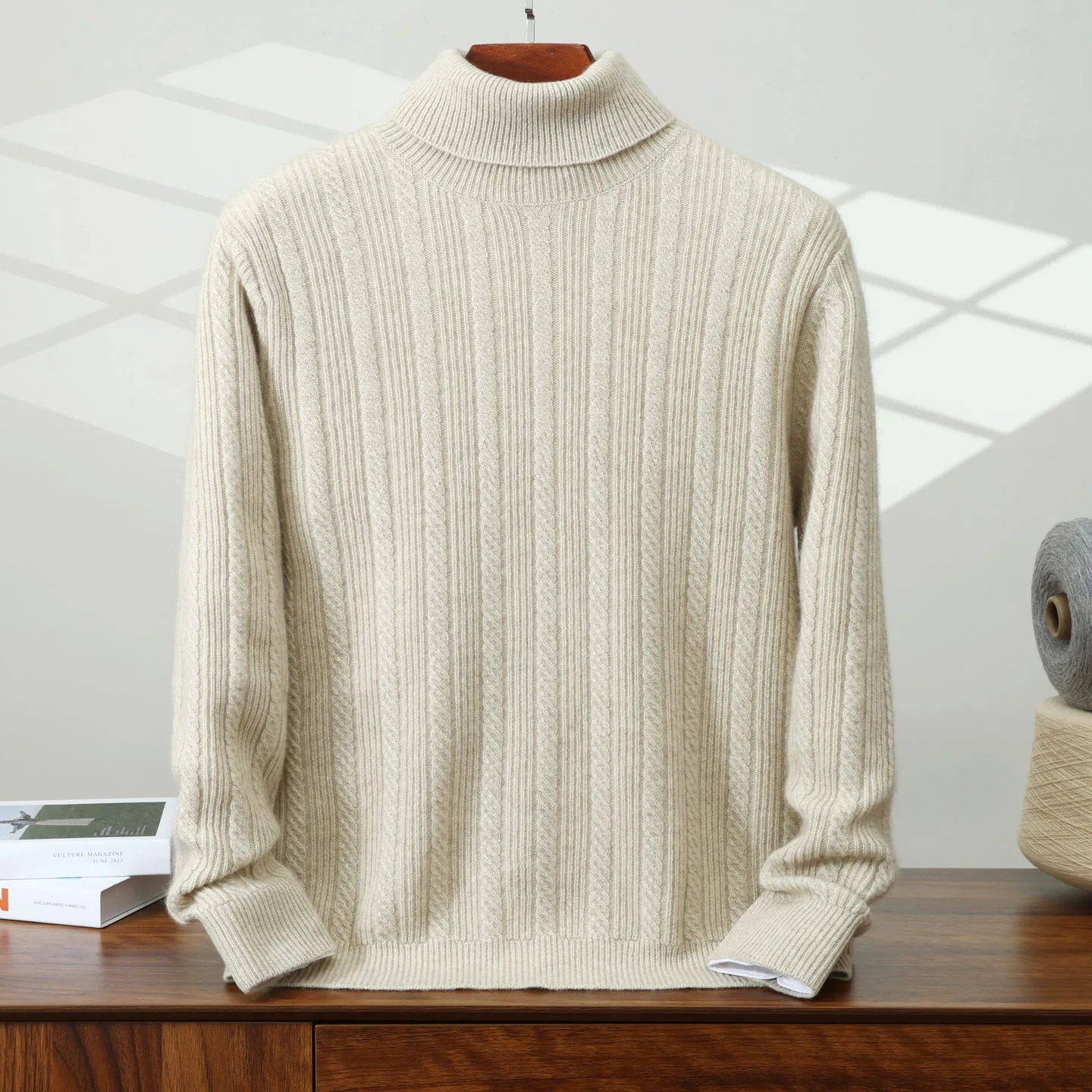 

Men'sHigh Collar Twisted Flower Pullover Sweater 100% Cashmere Knitted Sweater Casual Loose Clothes Autumn Winter Warm Tops