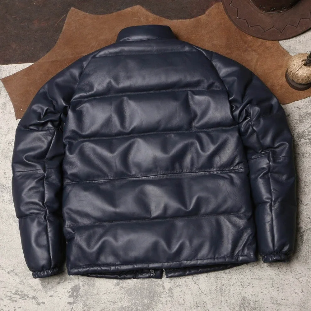 DSD682 Asian Size High Quality Super Warm Genuine Sheep Skin Leather Coat Mens Casual Down Jacket 350G