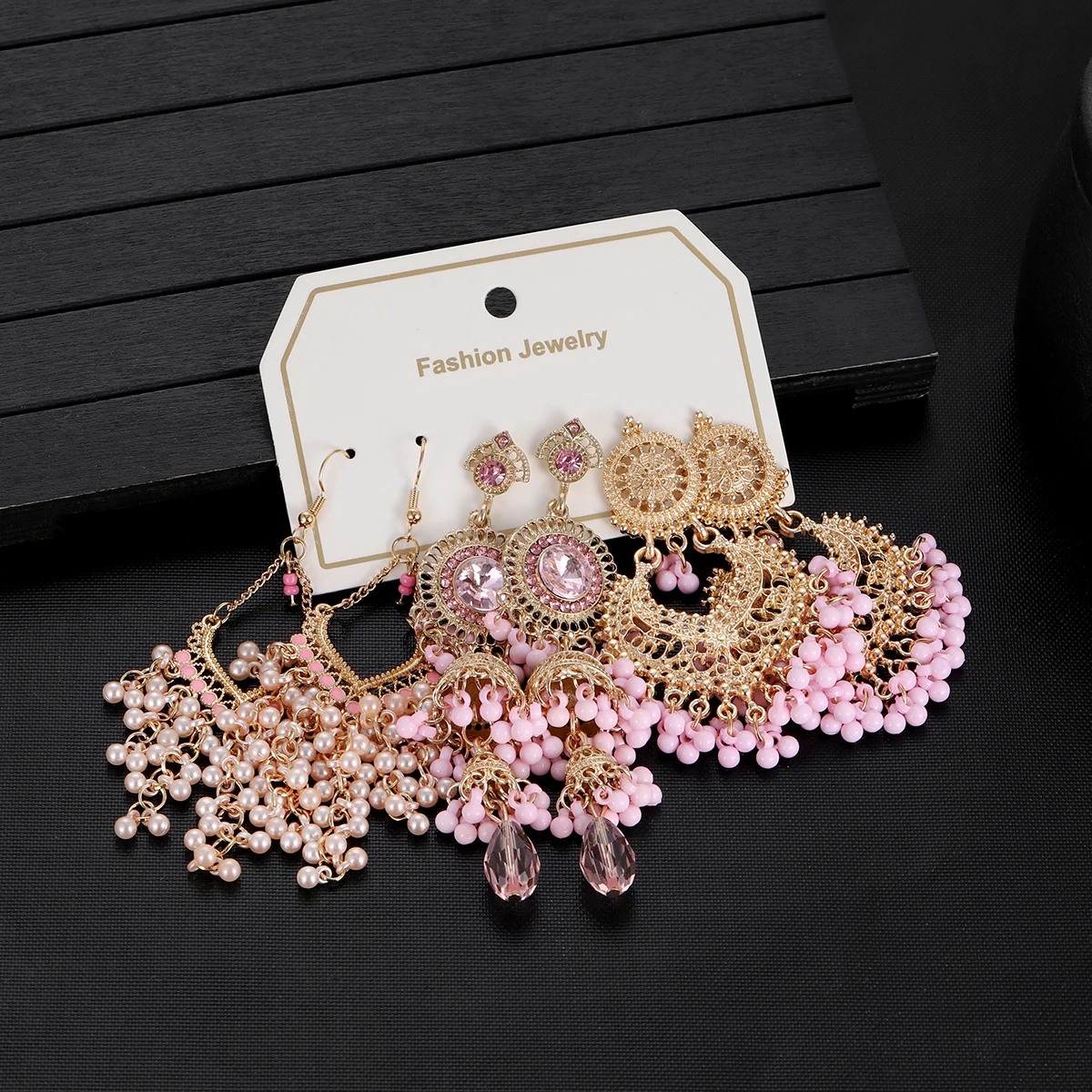 البوهيمي الوردي الخرز كريستال شرابة القرط للنساء 2026 مجموعة جديدة خمر الذهب اللون جولة على شكل قلب استرخى أقراط مجوهرات