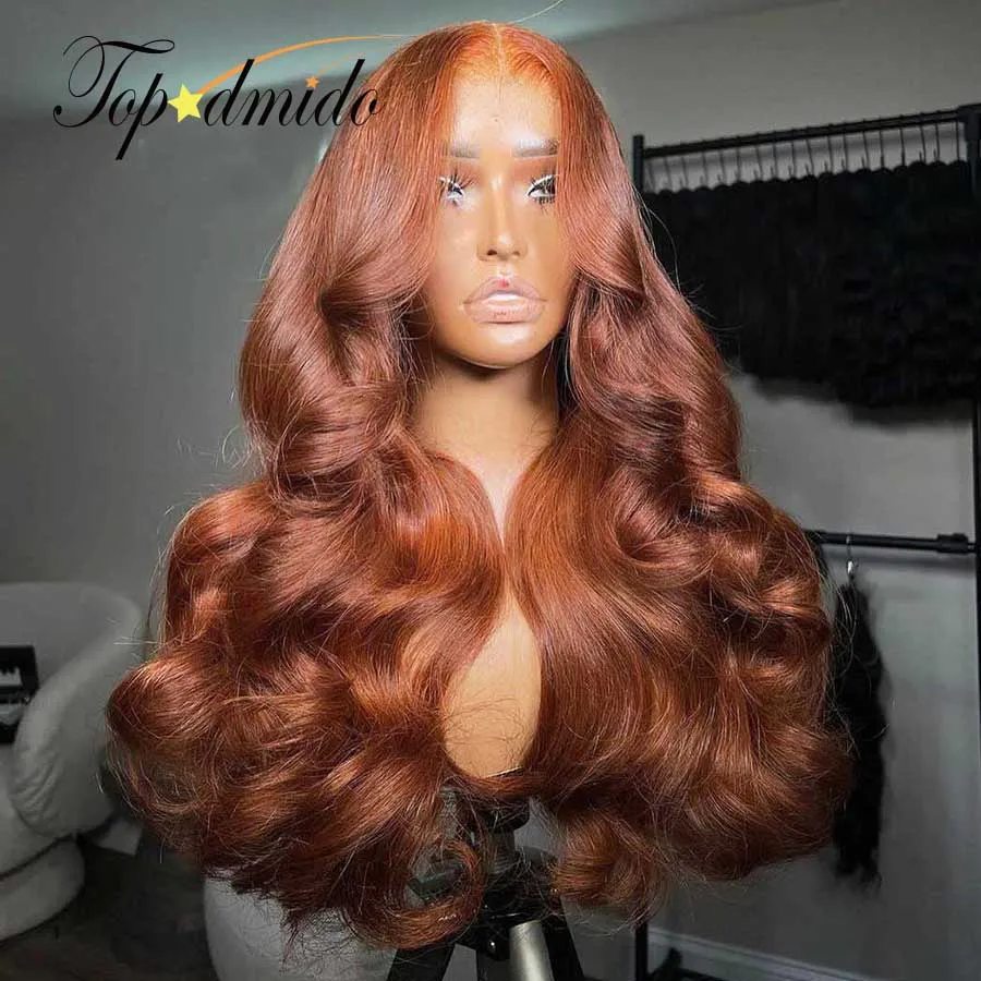 Topodmido 250 Density Dark Ginger Color 13x4 Lace Front Wigs with Middle Part Body Wave Brazilian Hair 13x6 Lace Wig