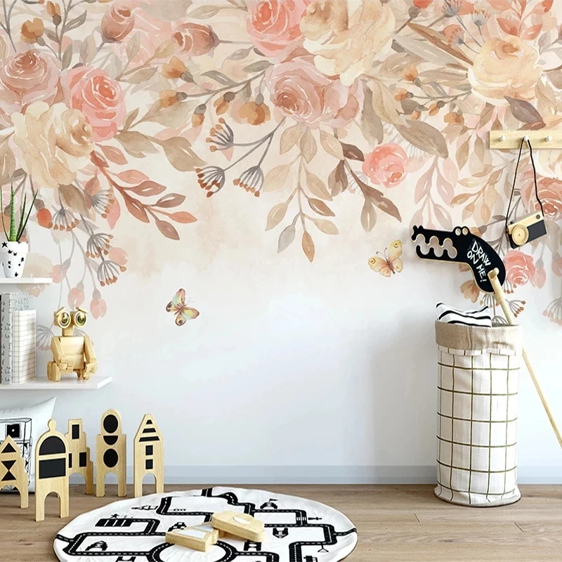 Customized Mural Wallpaper Hand Painted Nordic Ins Floral Pastoral Flowers Bedroom Living room sofa background wall restaurant