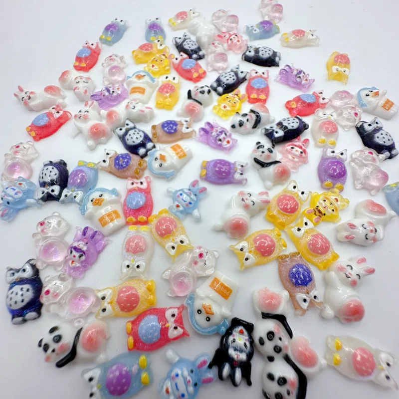 

30pcs Cute Kawaii Christmas Cartoon Owl Panda Nail Art Charms Parts Resin Flatback Colorful Miniature Decoration Nail Accessory