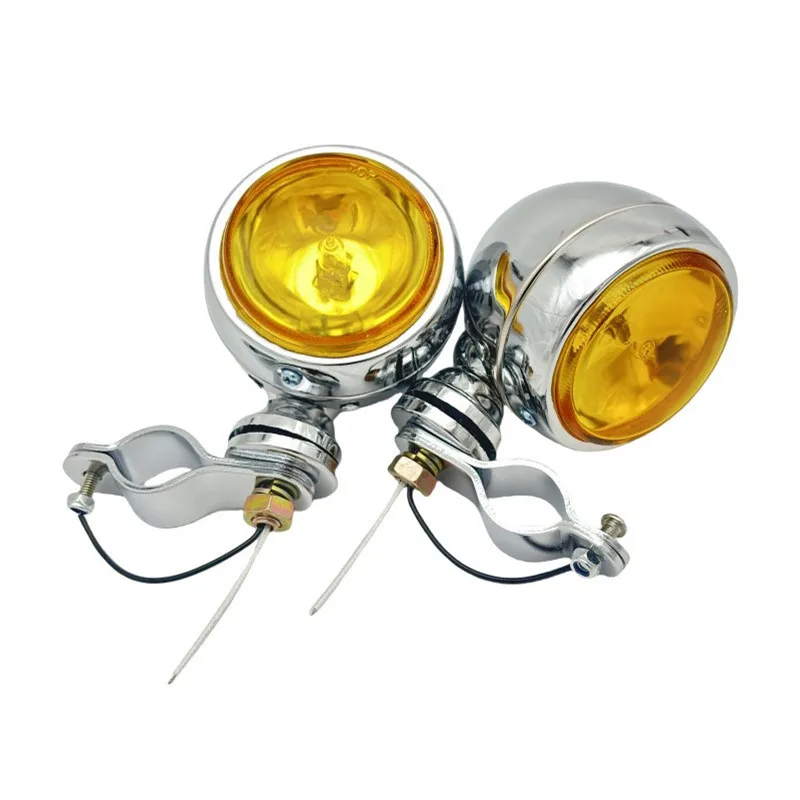 2PCS FOR Retro Plated Metal Fog Light Bumper Modification Light Work Light General Illumination with Anti-fog Halogen Clip